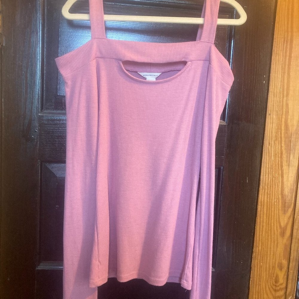 XS Cold Shoulder Cutout Pink Long Sleeve Aeropostale Women's Top
